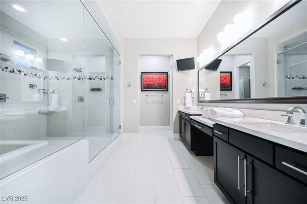 Bathroom, Dual Sink Vanities, Glass Shower, Interior, Recessed Lighting