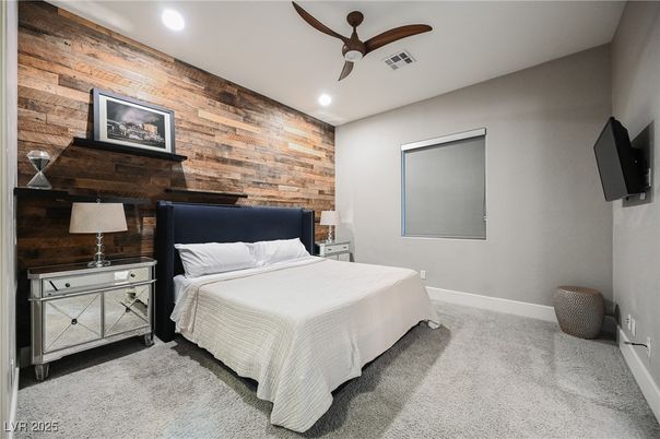 Bedroom, Interior, Recessed Lighting, Wooden Walls