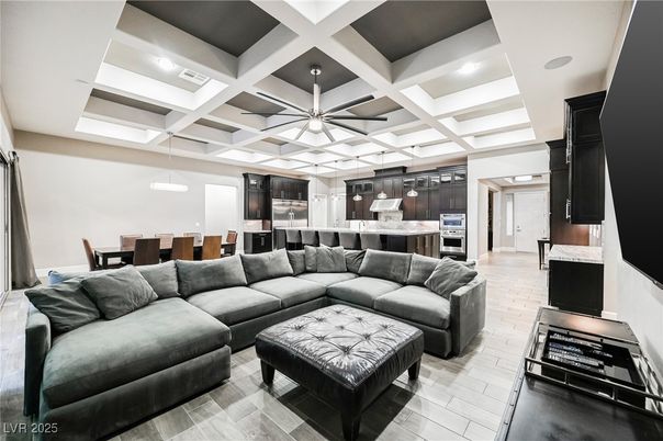Dining room, Interior, Kitchen, Living room, Pendant Lights, Recessed Lighting, Stainless Steel Appliances, Wood Texture Flooring