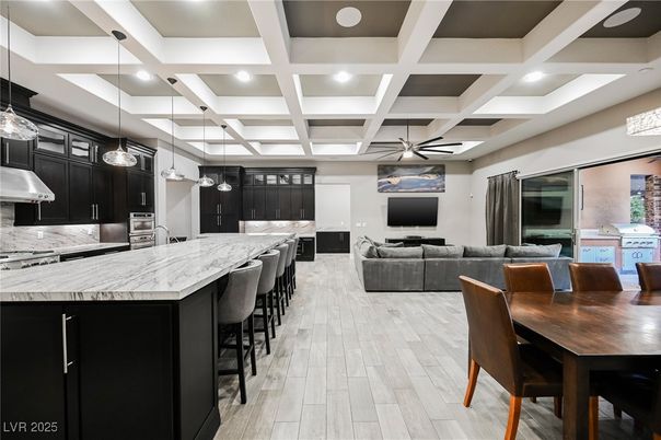 Interior, Kitchen, Living room, Pendant Lights, Recessed Lighting, Wood Texture Flooring