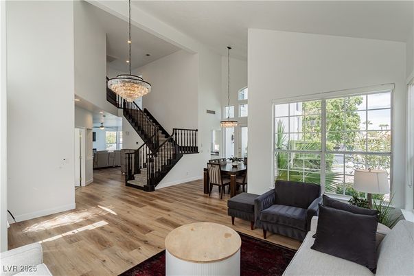 Chandelier, Dining room, Interior, Living room, Pendant Lights, Recessed Lighting, Wood Texture Flooring