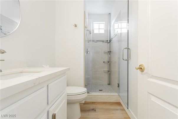 Bathroom, Glass Shower, Interior, Wood Texture Flooring