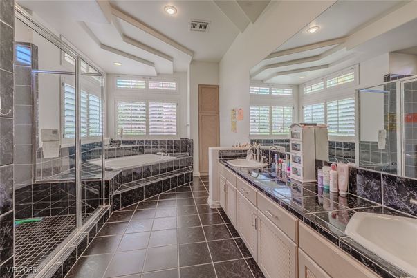 Bathroom, Dual Sink Vanities, Glass Shower, Interior, Recessed Lighting