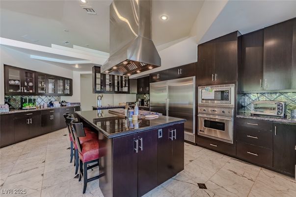 Interior, Kitchen, Marble, Recessed Lighting, Stainless Steel Appliances