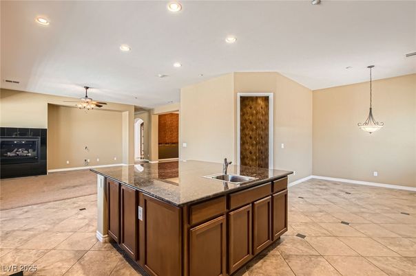 Fireplace, Interior, Kitchen, Pendant Lights, Recessed Lighting