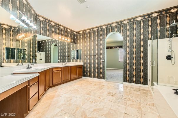 Bathroom, Dual Sink Vanities, Glass Shower, Interior, Recessed Lighting