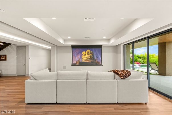 Interior, Living room, Recessed Lighting, Wood Texture Flooring