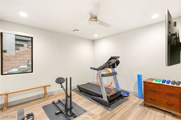 Fitness Equipment, Interior, Recessed Lighting, Wood Texture Flooring