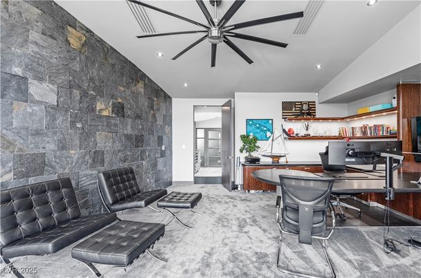 Home Office, Interior, Recessed Lighting, Stone Walls