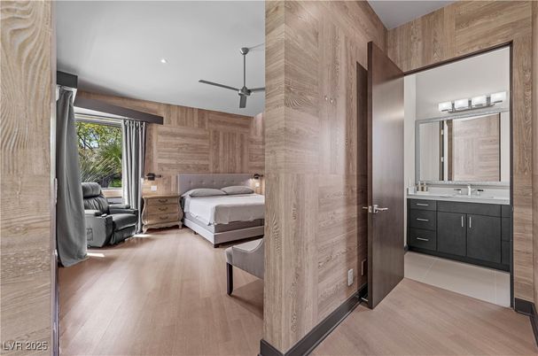 Bathroom, Bedroom, Interior, Recessed Lighting, Wood Texture Flooring, Wooden Walls