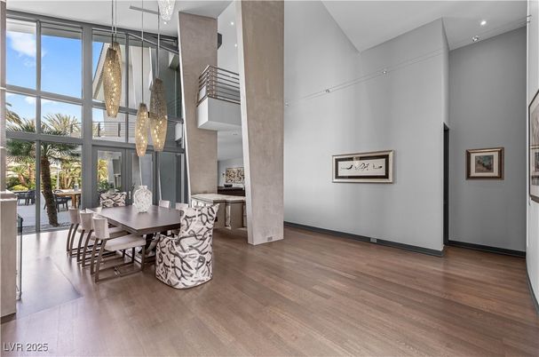 Dining room, Interior, Pendant Lights, Recessed Lighting, Wood Texture Flooring