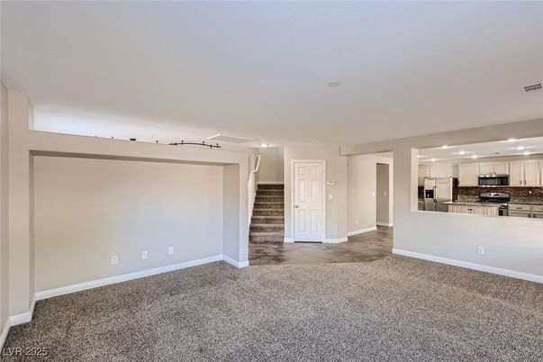 Empty room, Interior, Kitchen, Recessed Lighting, Stainless Steel Appliances