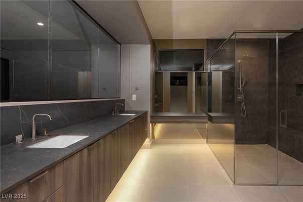 Bathroom, Dual Sink Vanities, Glass Shower, Interior, Recessed Lighting
