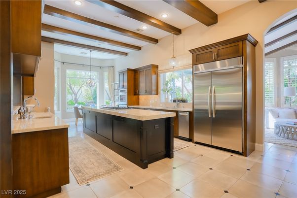 Interior, Kitchen, Pendant Lights, Recessed Lighting, Stainless Steel Appliances, Wooden Beams