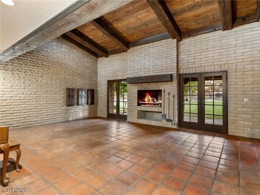 Empty room, Fireplace, Interior, Stone Walls, Wooden Beams, Wooden Ceilings