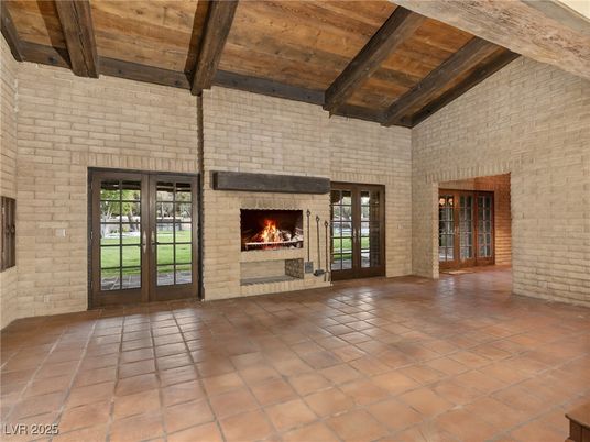 Empty room, Fireplace, Interior, Stone Walls, Wooden Beams, Wooden Ceilings
