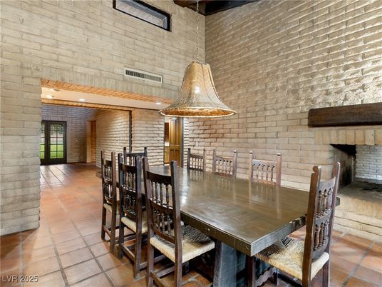 Dining room, Interior, Recessed Lighting, Stone Walls