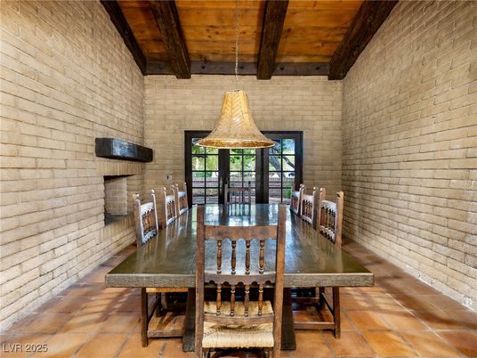Dining room, Fireplace, Interior, Stone Walls, Wooden Beams, Wooden Ceilings