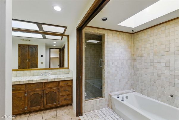 Bathroom, Glass Shower, Interior, Recessed Lighting, Tile Countertops