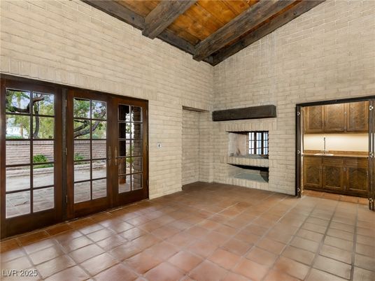 Empty room, Fireplace, Interior, Stone Walls, Wooden Beams, Wooden Ceilings