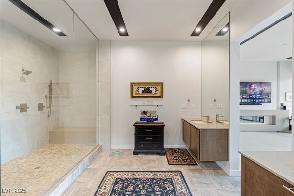 Bathroom, Glass Shower, Interior, Recessed Lighting