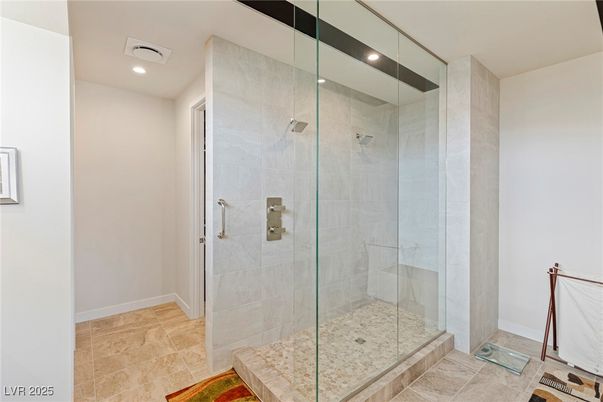 Bathroom, Glass Shower, Interior, Recessed Lighting