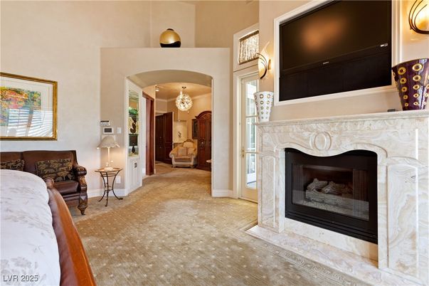 Chandelier, Fireplace, Interior
