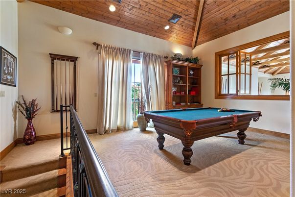 Billiard Table, Game Room, Interior, Recessed Lighting, Wooden Beams, Wooden Ceilings