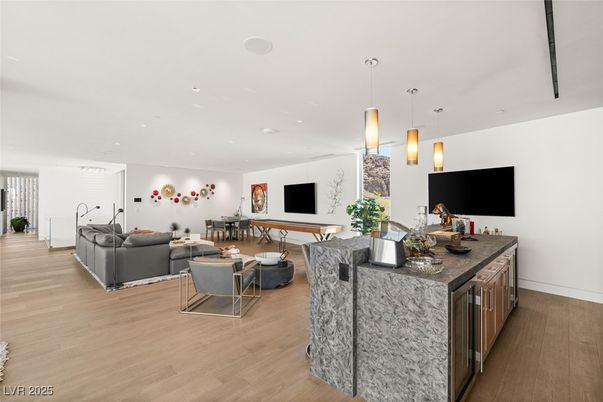 Interior, Living room, Pendant Lights, Recessed Lighting, Wood Texture Flooring
