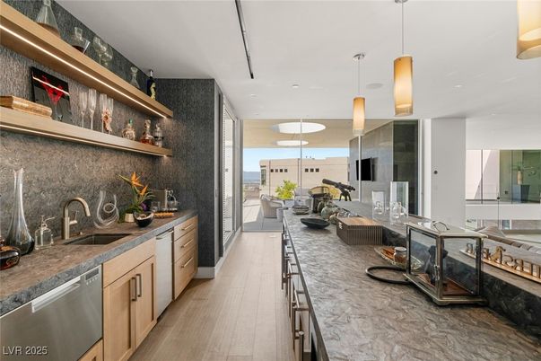 Interior, Kitchen, Pendant Lights, Recessed Lighting, Wood Texture Flooring