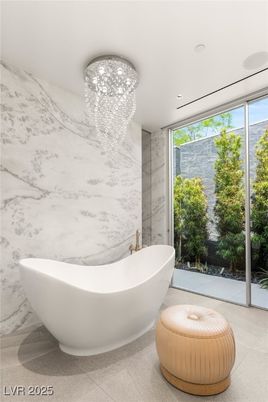 Bathroom, Free Standing Baths, Interior, Marble Walls, Recessed Lighting
