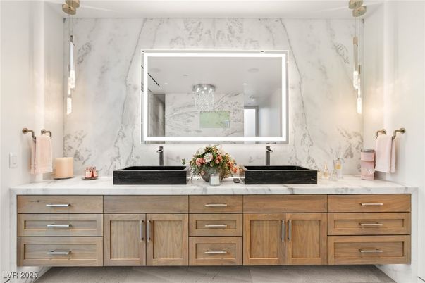 Bathroom, Dual Sink Vanities, Interior, Marble Walls