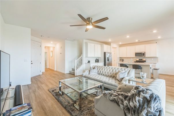 Interior, Kitchen, Living room, Recessed Lighting, Stainless Steel Appliances, Wood Texture Flooring
