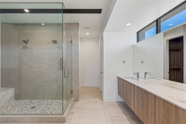 Bathroom, Glass Shower, Interior, Recessed Lighting