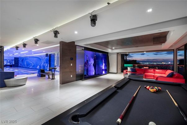 Billiard Table, Game Room, Interior, Projection Screen, Recessed Lighting