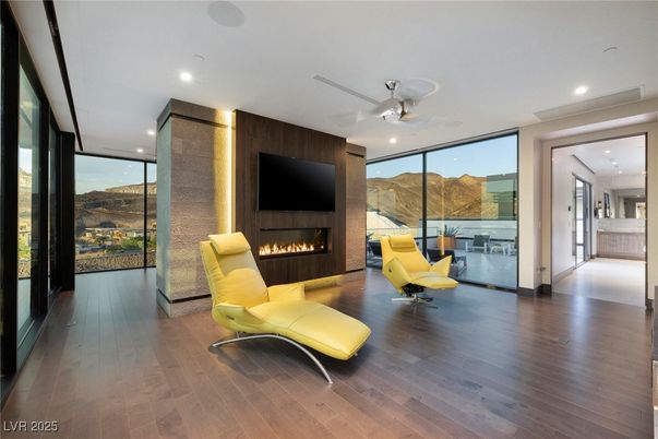 Fireplace, Interior, Recessed Lighting, Wood Texture Flooring
