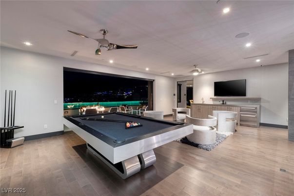 Billiard Table, Game Room, Interior, Recessed Lighting, Wood Texture Flooring