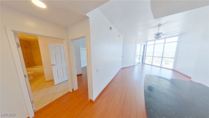 Bathroom, Empty room, Interior, Recessed Lighting, Wood Texture Flooring