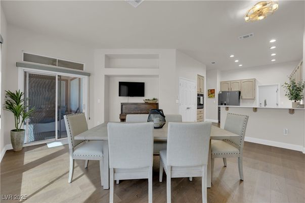 Dining room, Interior, Kitchen, Recessed Lighting, Wood Texture Flooring