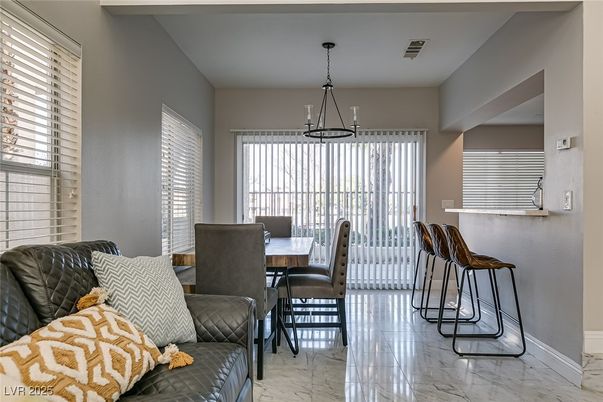 Dining room, Interior, Marble, Pendant Lights
