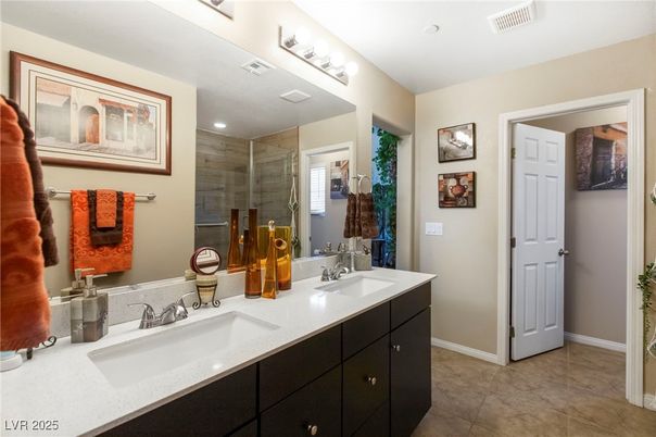Bathroom, Dual Sink Vanities, Glass Shower, Interior, Recessed Lighting