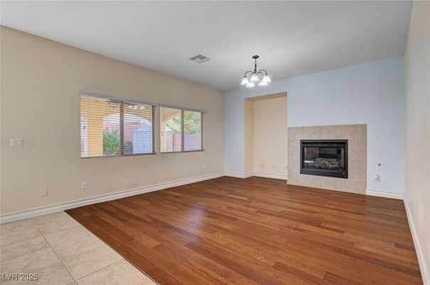 Chandelier, Empty room, Fireplace, Interior, Wood Texture Flooring