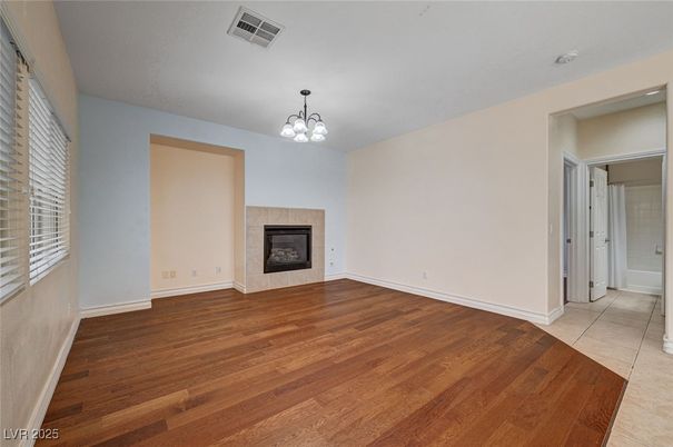 Chandelier, Empty room, Fireplace, Interior, Wood Texture Flooring