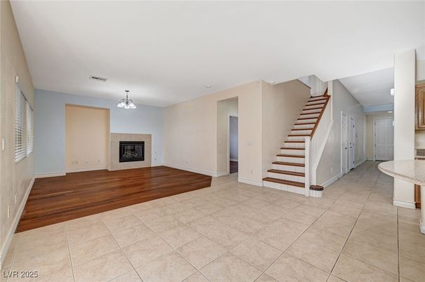 Chandelier, Empty room, Fireplace, Interior, Wood Texture Flooring