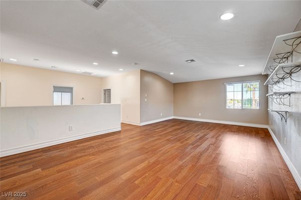 Empty room, Fireplace, Interior, Recessed Lighting, Wood Texture Flooring