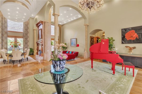 Chandelier, Dining room, Interior, Piano, Recessed Lighting
