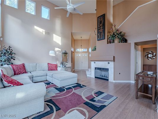 Fireplace, Interior, Living room, Pendant Lights, Wood Texture Flooring
