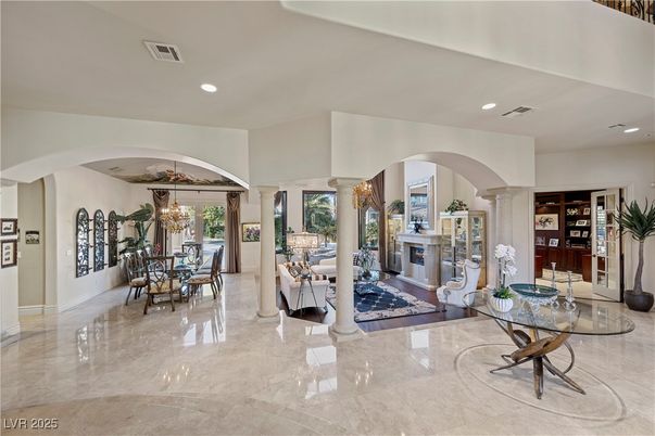 Chandelier, Dining room, Fireplace, Interior, Living room, Recessed Lighting
