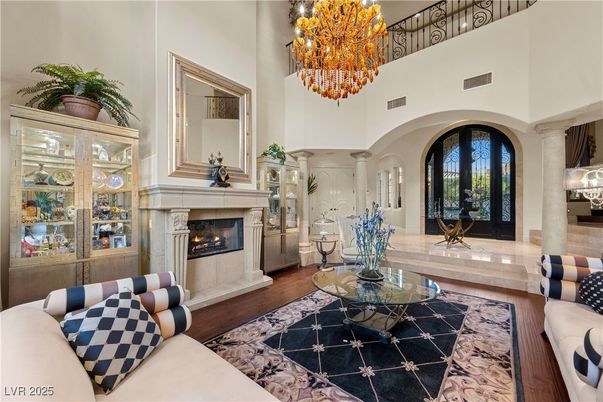 Chandelier, Fireplace, Interior, Living room, Wood Texture Flooring