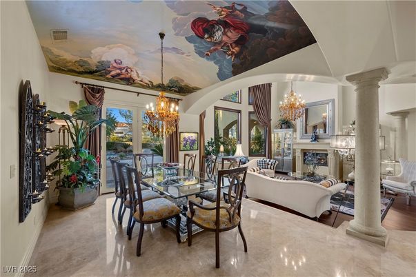 Chandelier, Dining room, Fireplace, Interior, Living room